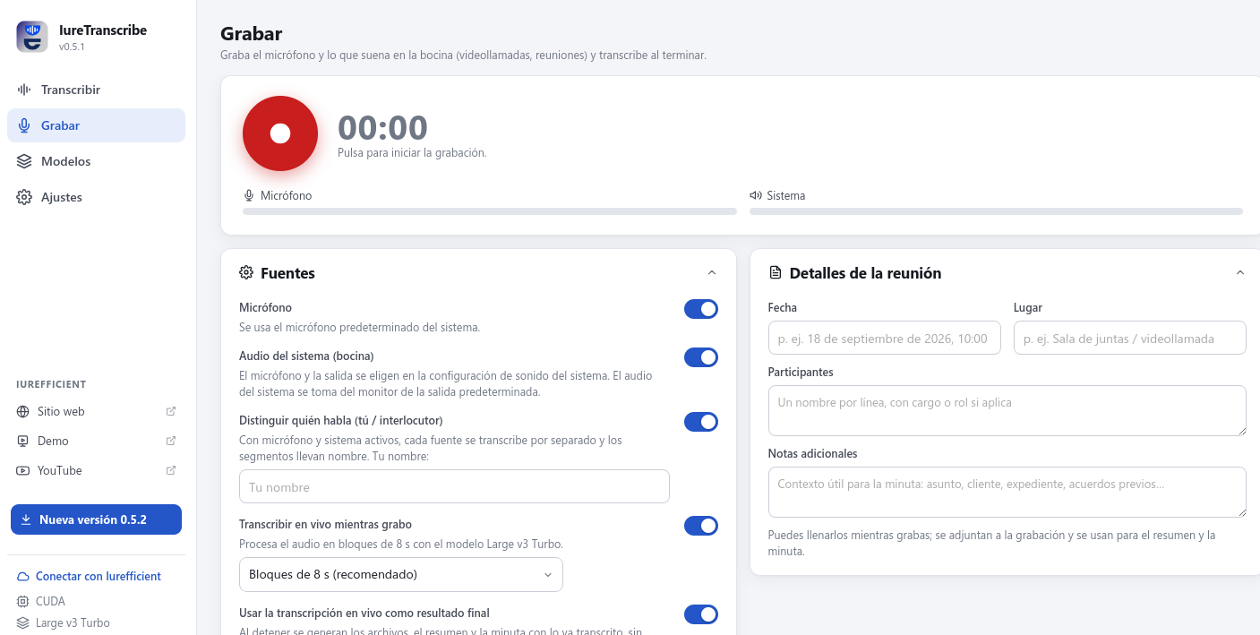 Transcripciones, resumen y minuta «IureTranscribe»